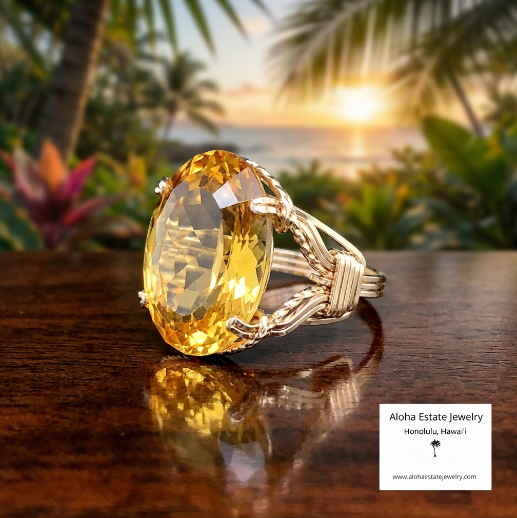Large Oval Cut Brazilian Citrine in 14K Setting