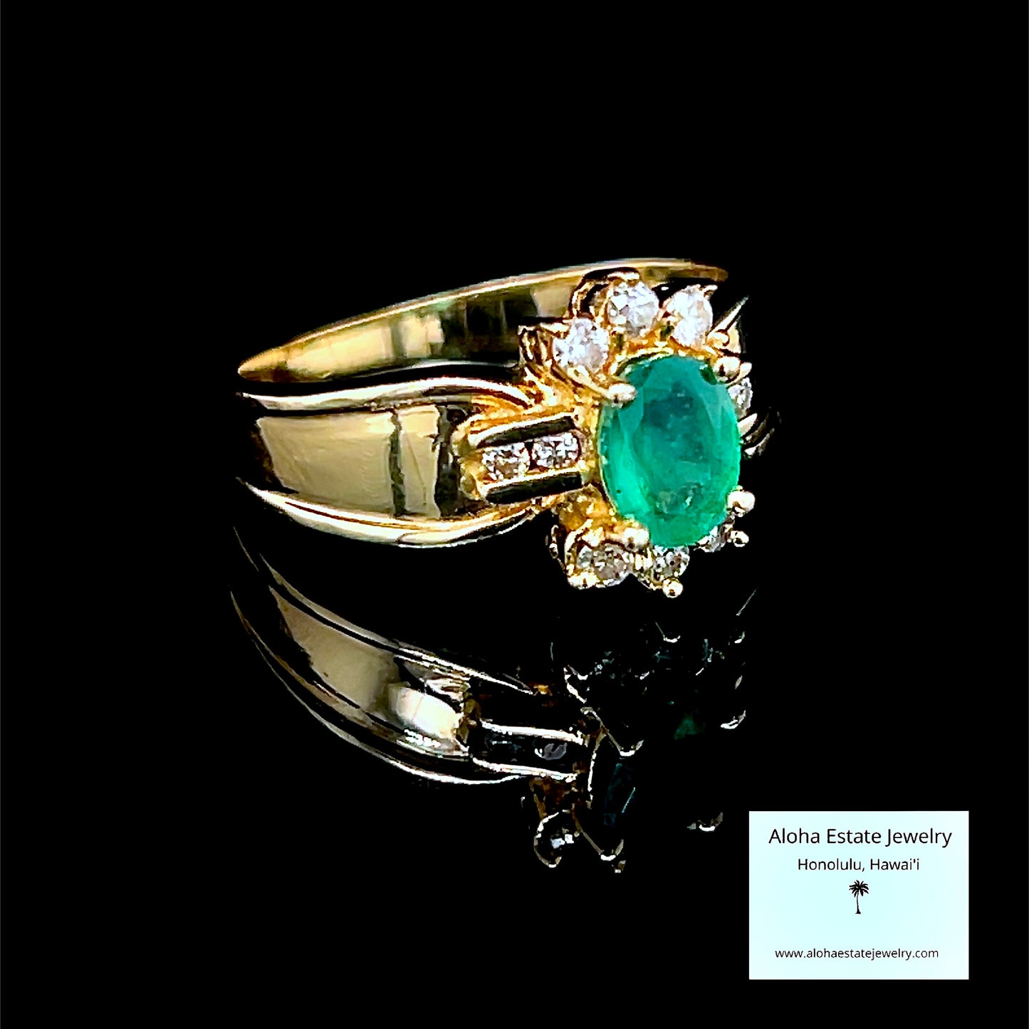 Vintage Oval Cut Columbian Emerald and Diamonds Ring