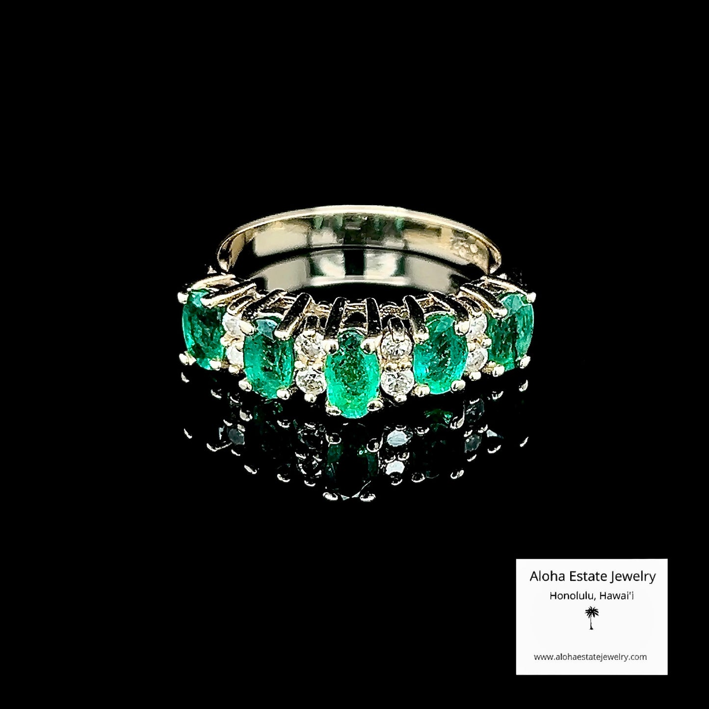 Vintage Columbian Emerald and Diamond Chevron Style Ring