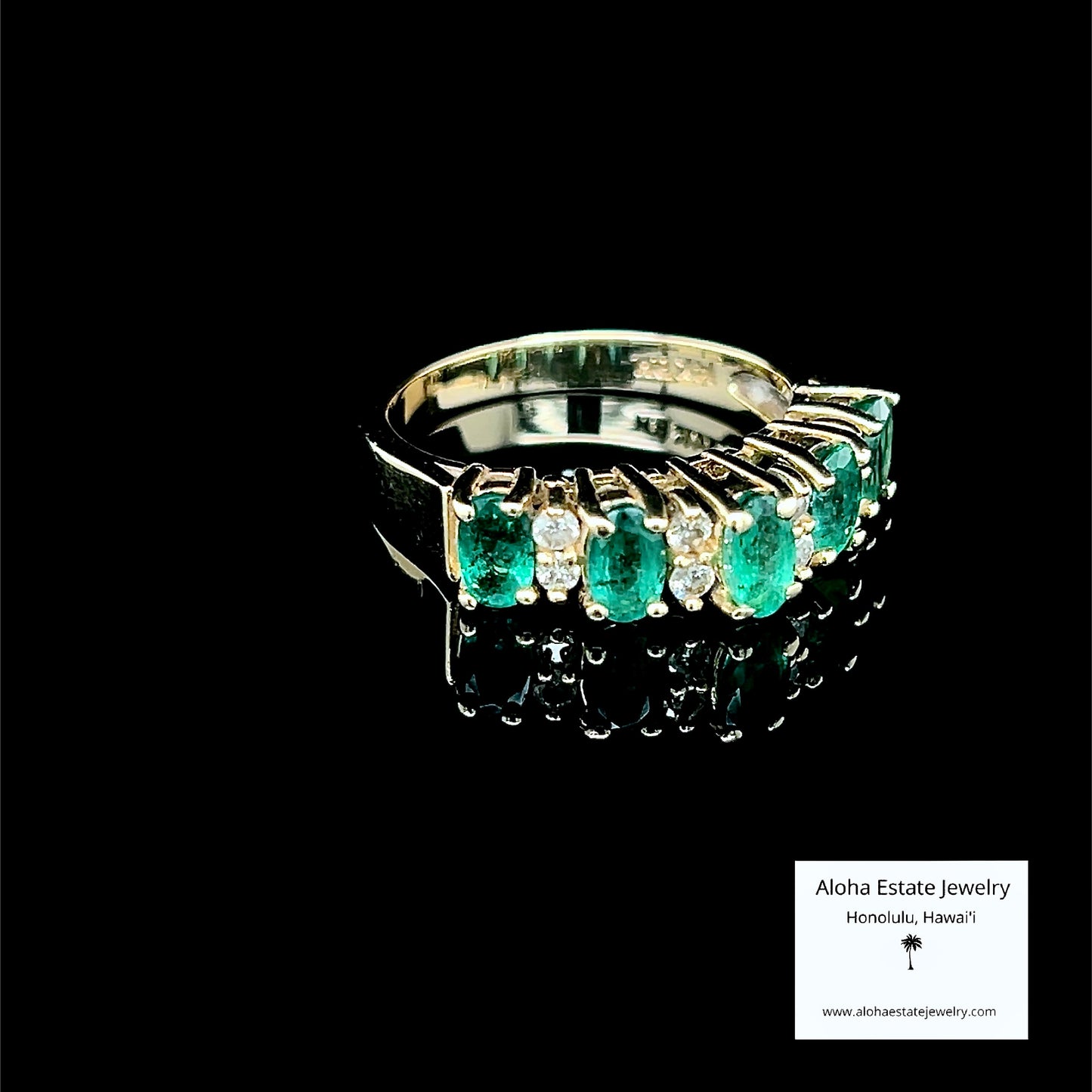 Vintage Columbian Emerald and Diamond Chevron Style Ring