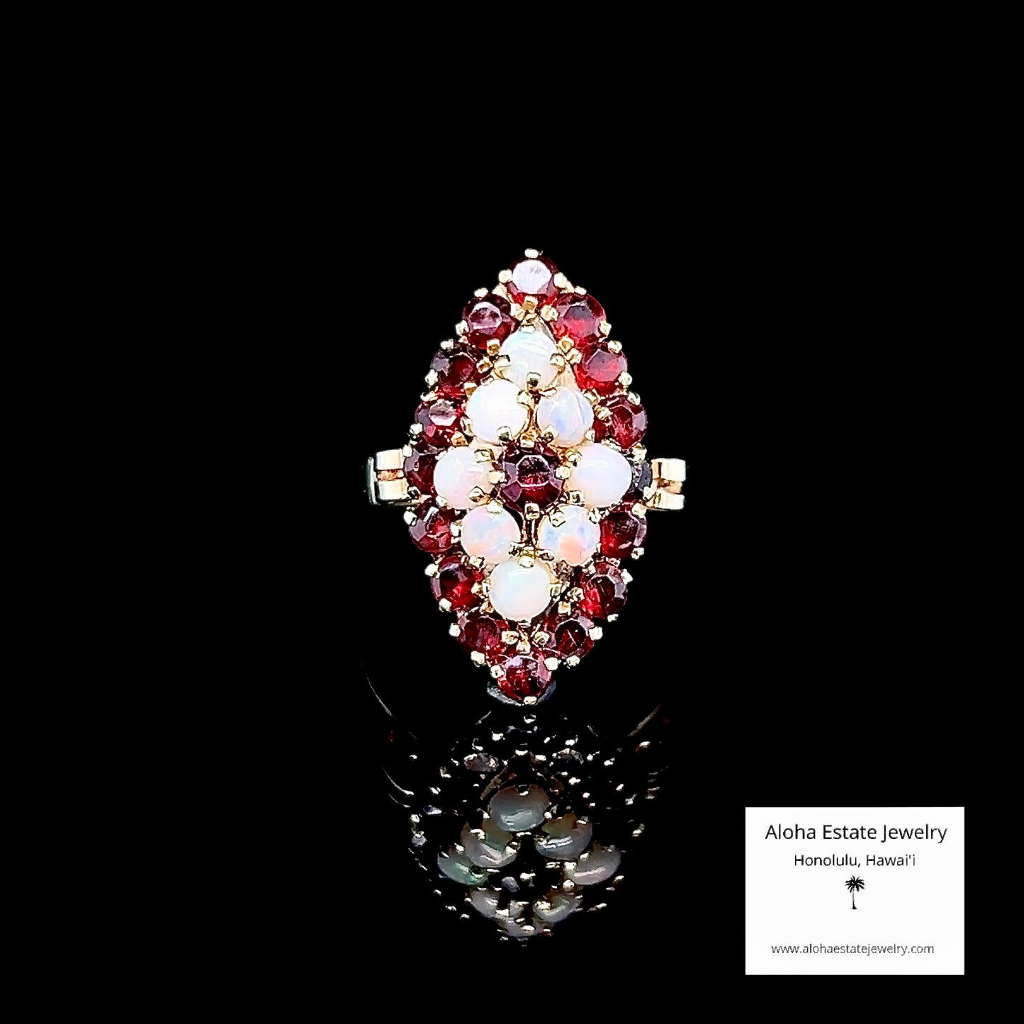 Antique Victorian Garnet and Opal Navette Cluster Ring
