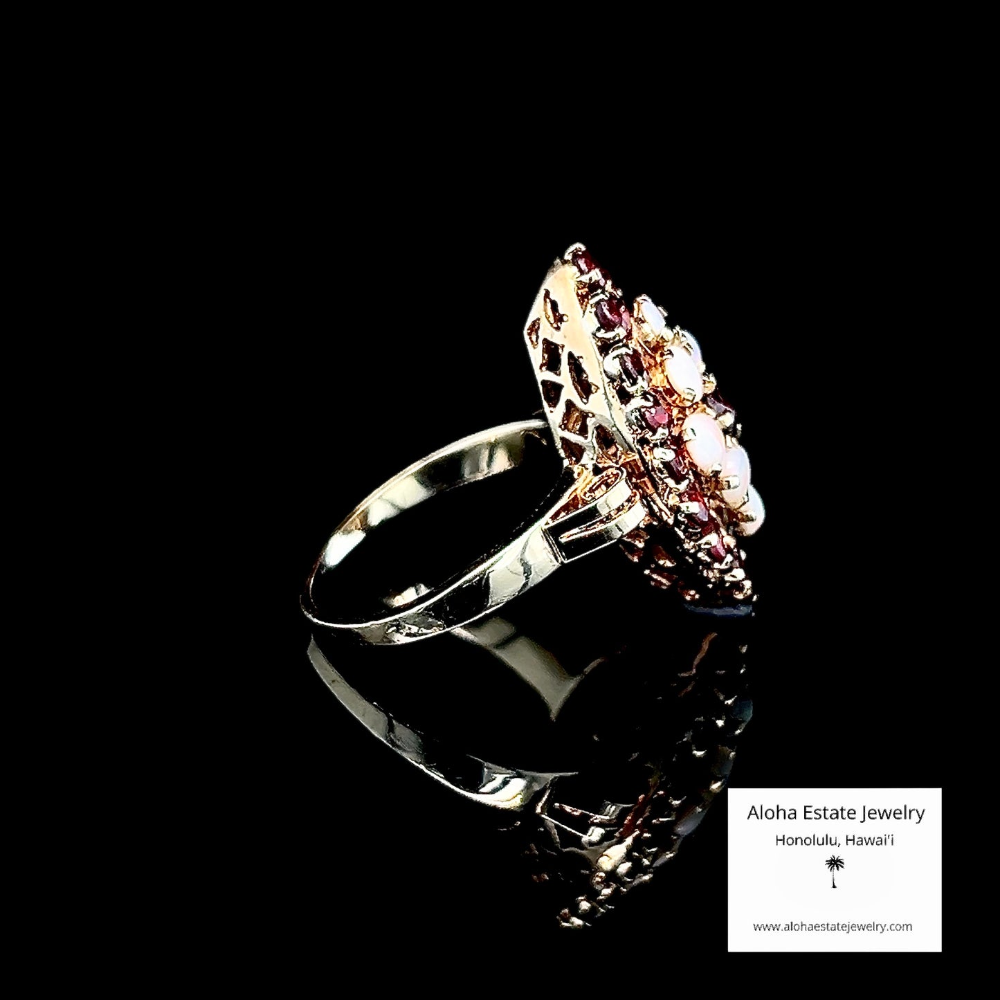 Antique Victorian Garnet and Opal Navette Cluster Ring