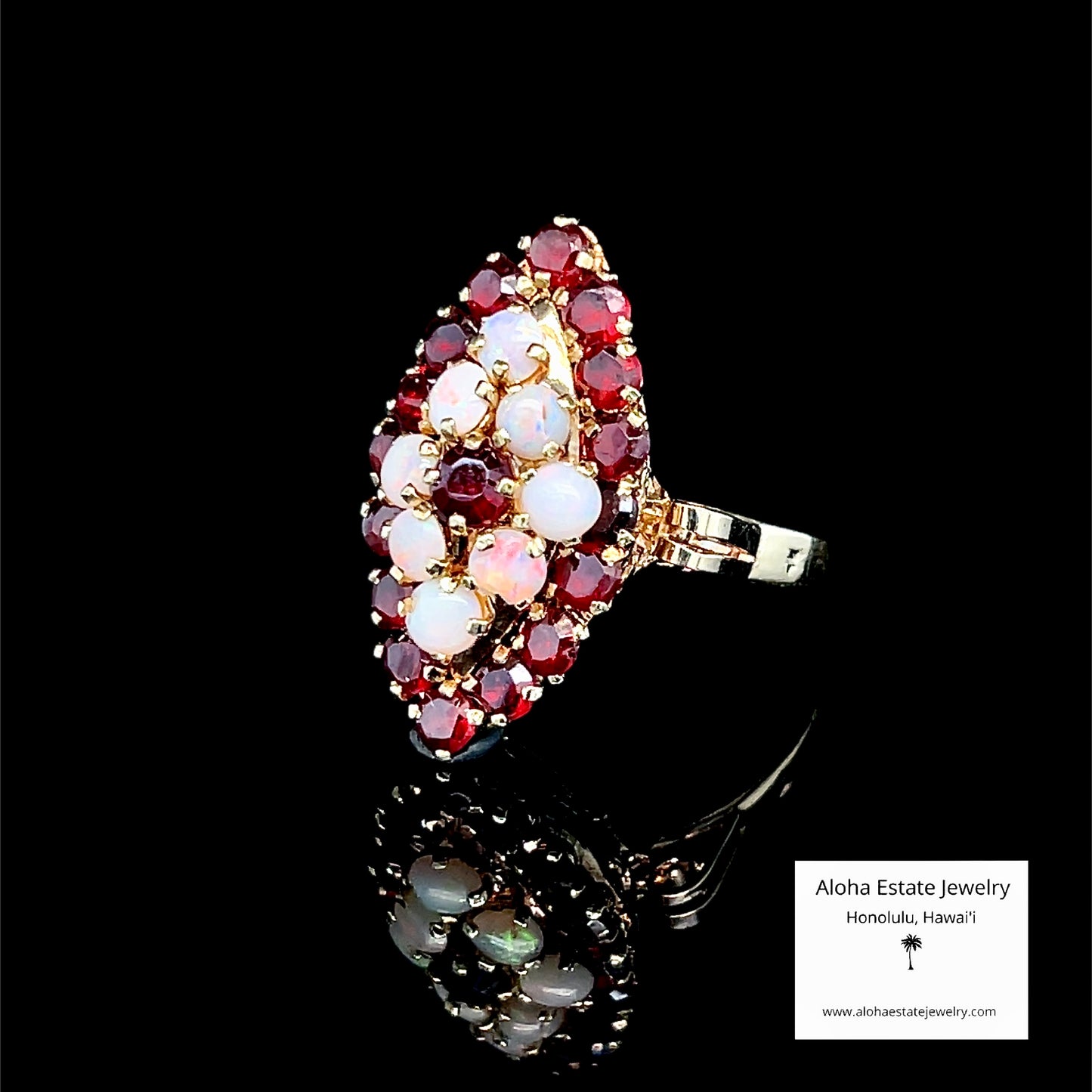 Antique Victorian Garnet and Opal Navette Cluster Ring