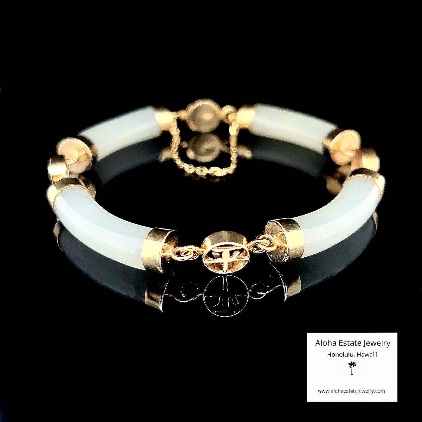 Pale Green Jade 14k Yellow Gold Link Bracelet