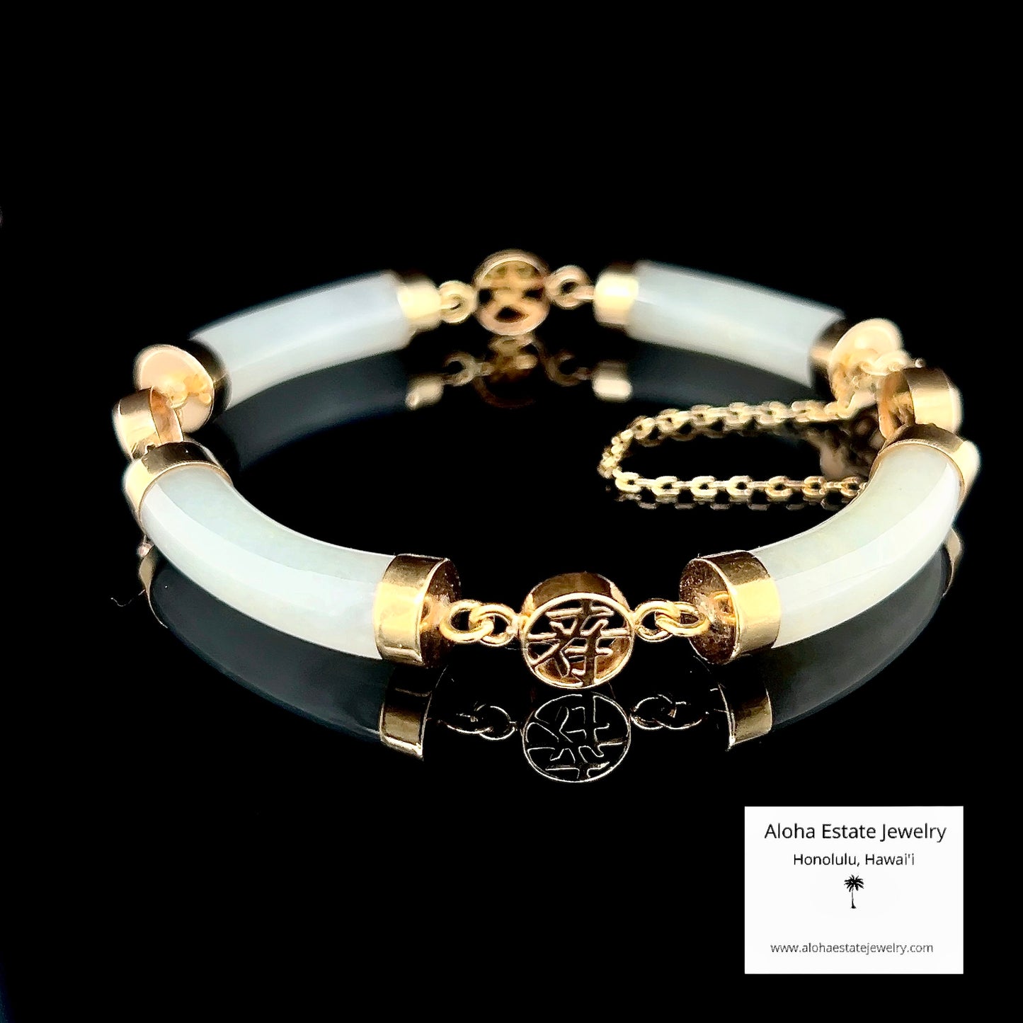 Pale Green Jade 14k Yellow Gold Link Bracelet