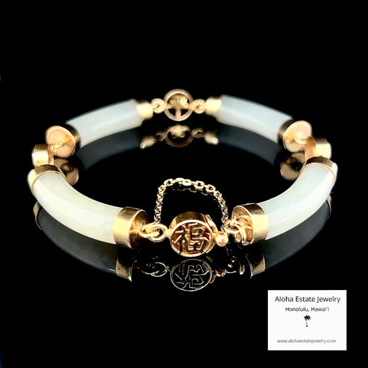 Pale Green Jade 14k Yellow Gold Link Bracelet