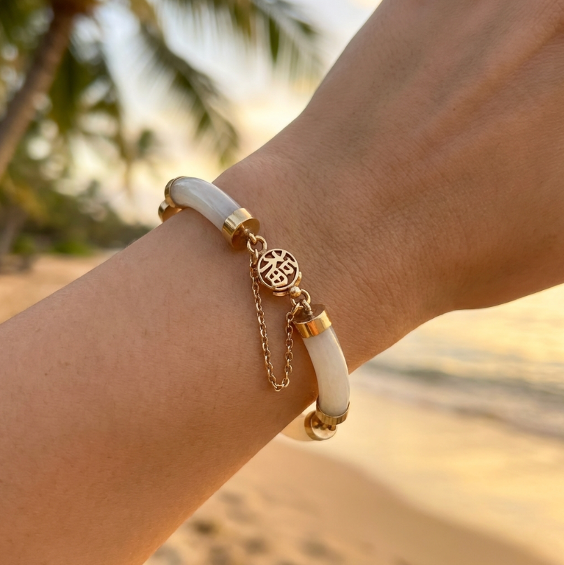 Pale Green Jade 14k Yellow Gold Link Bracelet