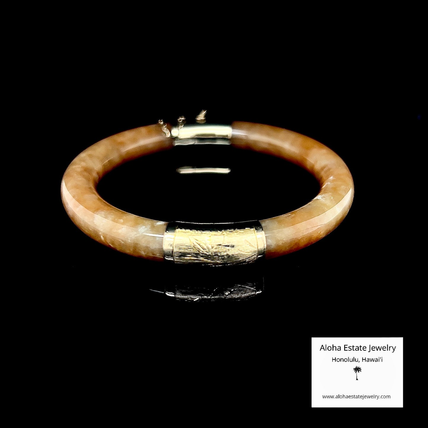 Vintage 14K Honey Brown Jadeite Hinged Bangle Bracelet