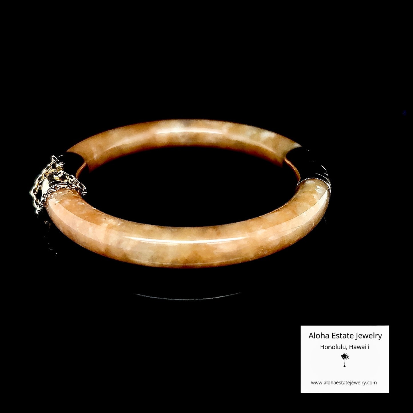 Vintage 14K Honey Brown Jadeite Hinged Bangle Bracelet