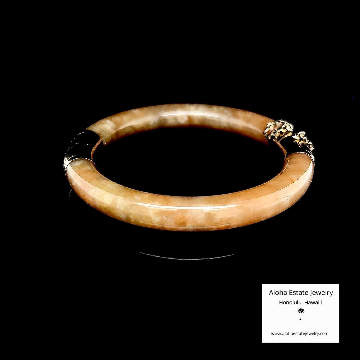 Vintage 14K Honey Brown Jadeite Hinged Bangle Bracelet