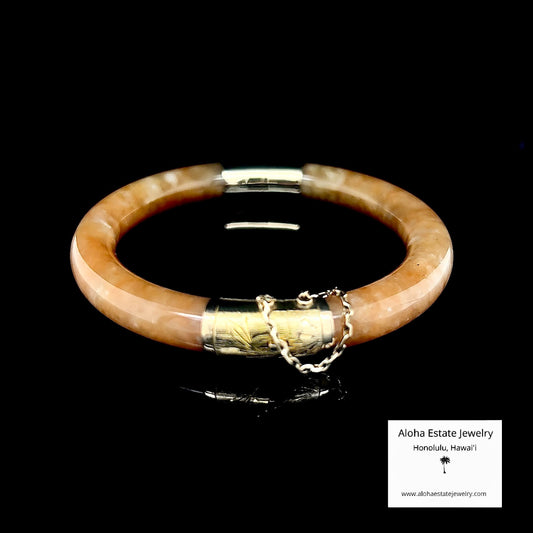 Vintage 14K Honey Brown Jadeite Hinged Bangle Bracelet