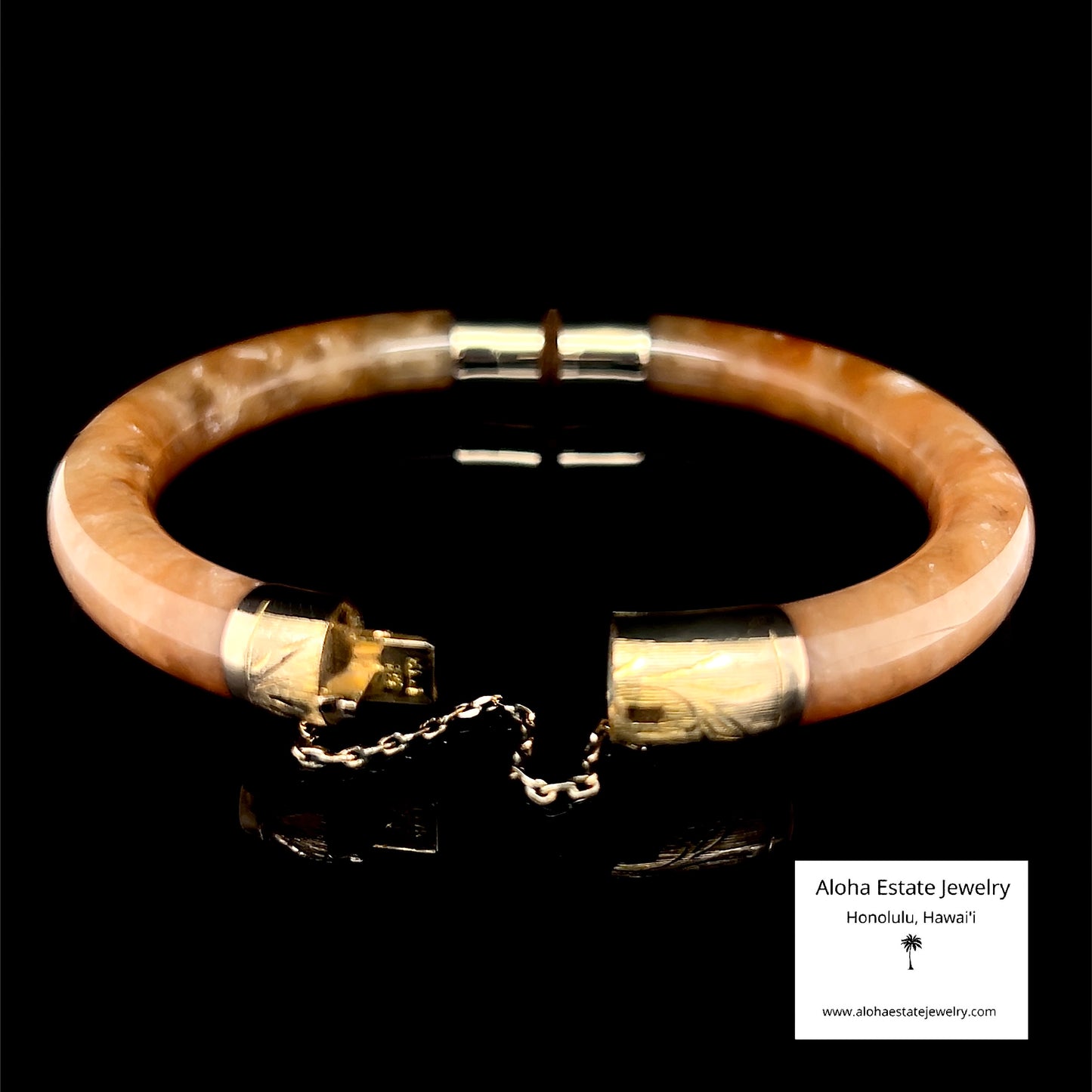 Vintage 14K Honey Brown Jadeite Hinged Bangle Bracelet