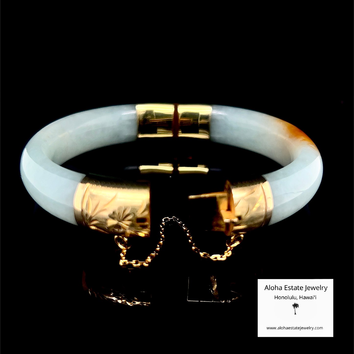 Vintage 14K Gold Hinged Celadon Green Jadeite Bangle