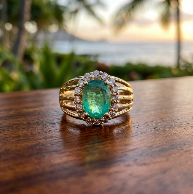 1.3-Carats Columbian Emerald & Diamonds Ring