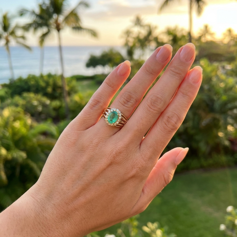 1.3-Carats Columbian Emerald & Diamonds Ring