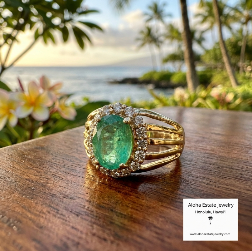 1.3-Carats Columbian Emerald & Diamonds Ring
