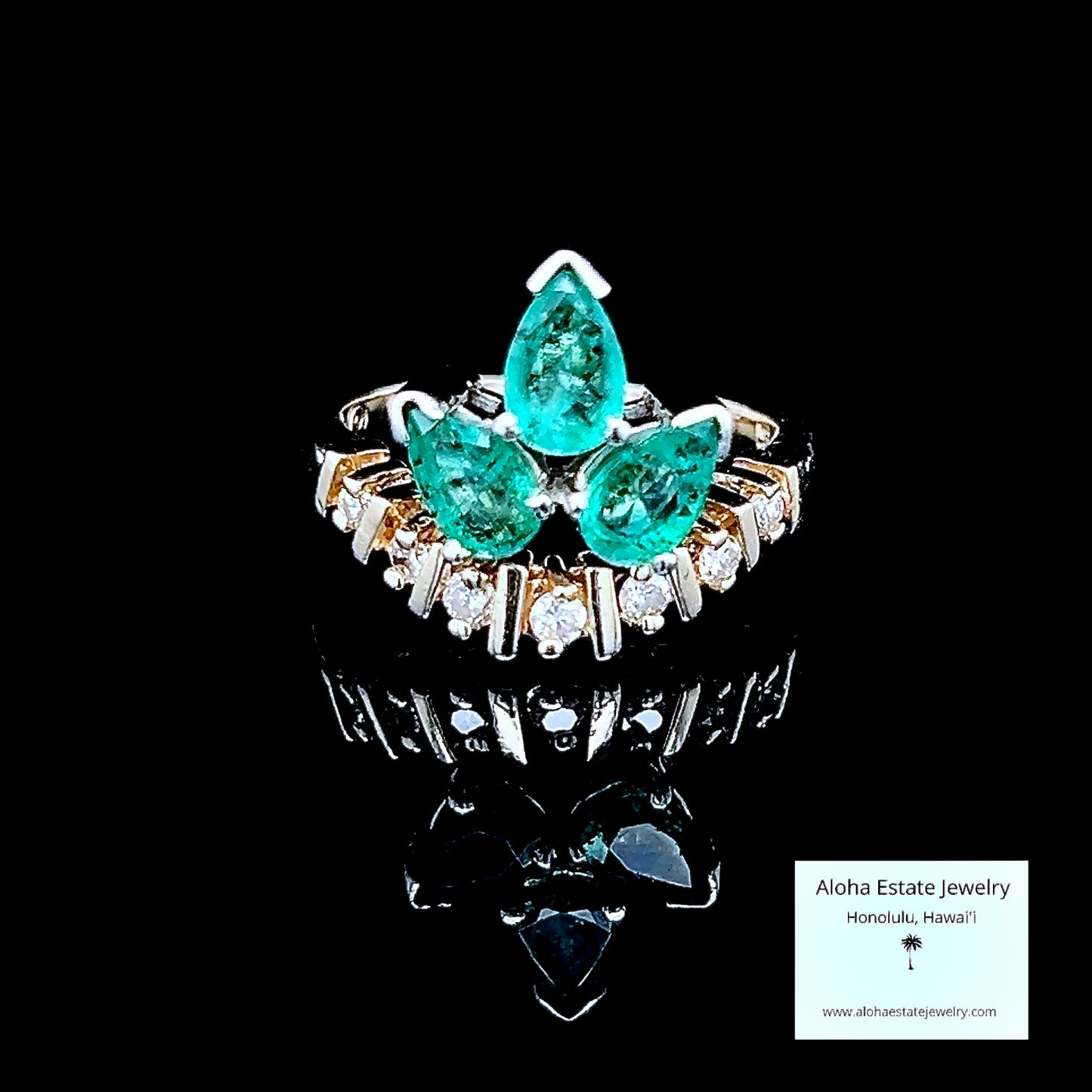 Vintage Trefoil Form Emerald & Diamond Ring in 14K