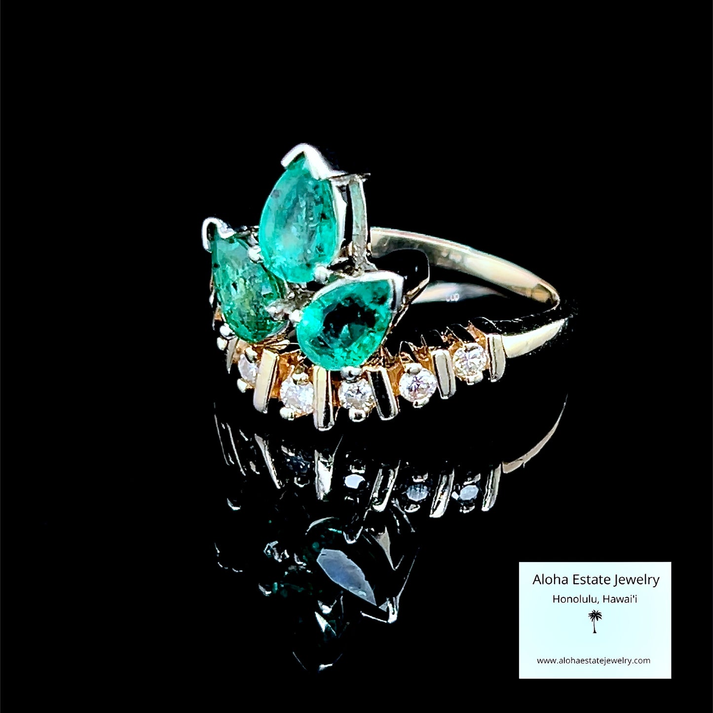 Vintage Trefoil Form Emerald & Diamond Ring in 14K