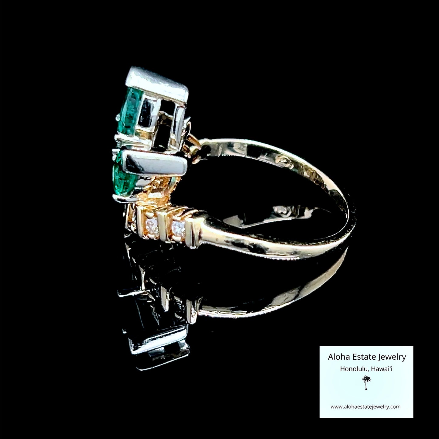 Vintage Trefoil Form Emerald & Diamond Ring in 14K