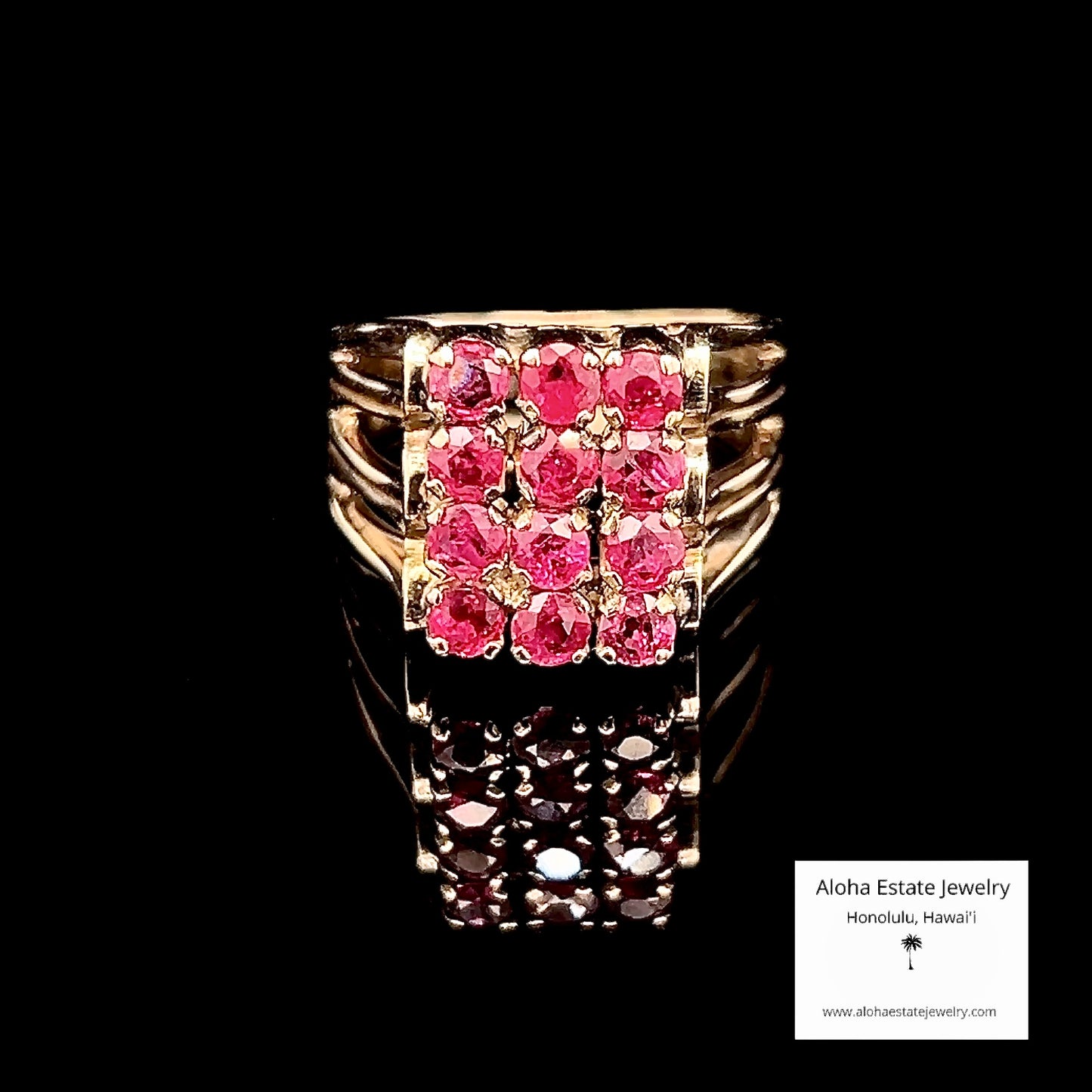 Vintage 1.5-Carats Ruby Cluster Ring in 14k Yellow Gold