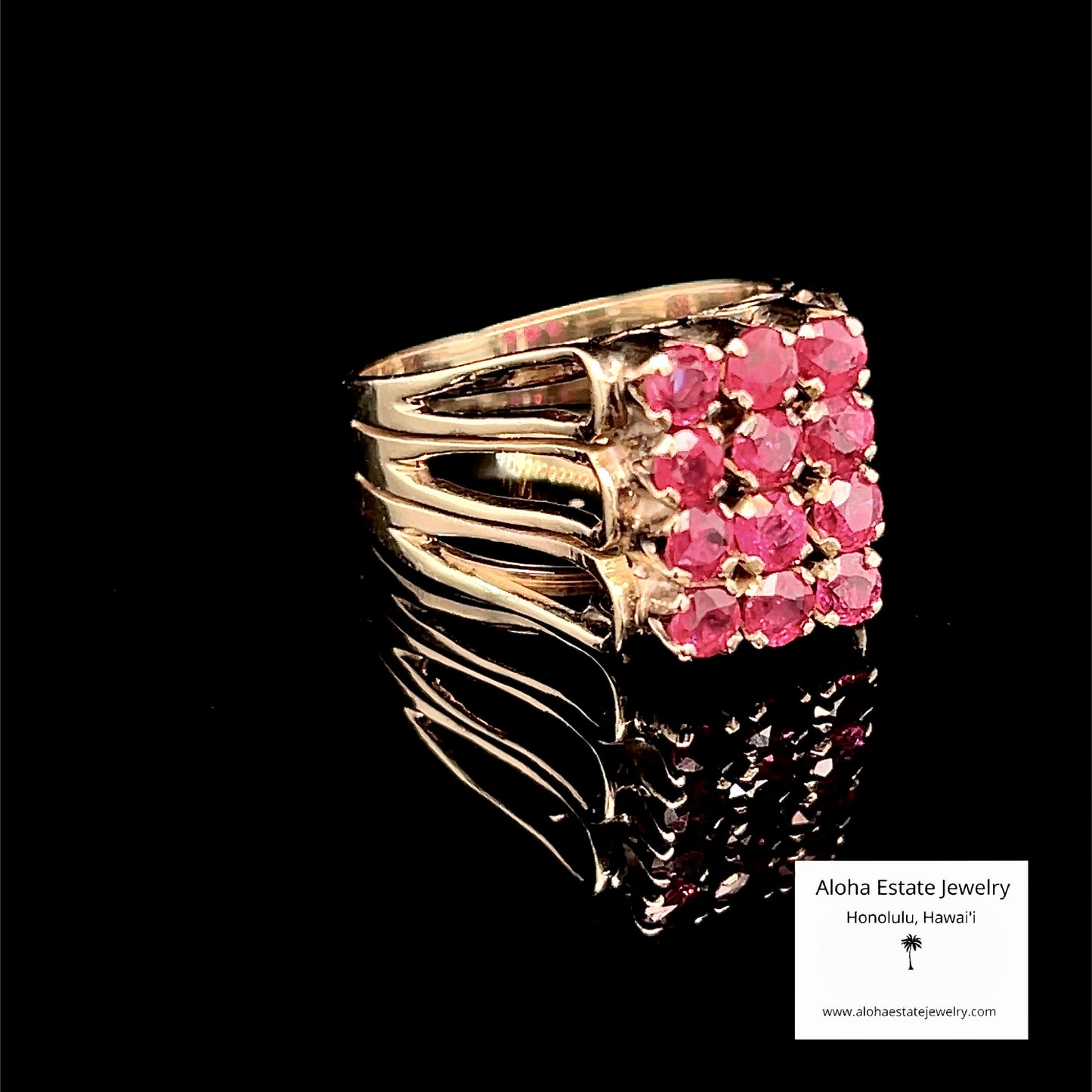 Vintage 1.5-Carats Ruby Cluster Ring in 14k Yellow Gold