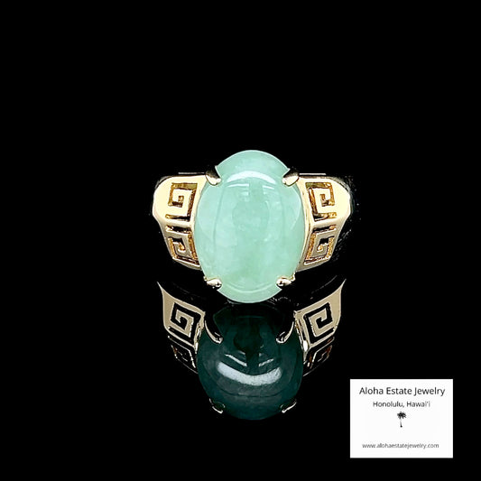 Vintage 14K 5-Carats Jadeite Ring with Hui Pattern