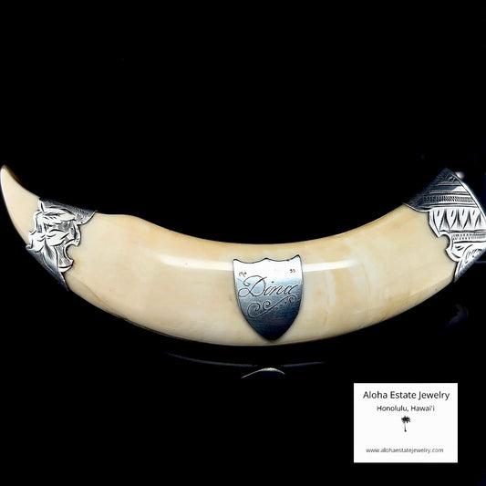 Antique Victorian Hawaiian Boar Tusk Brooch Sterling Silver "Dina"
