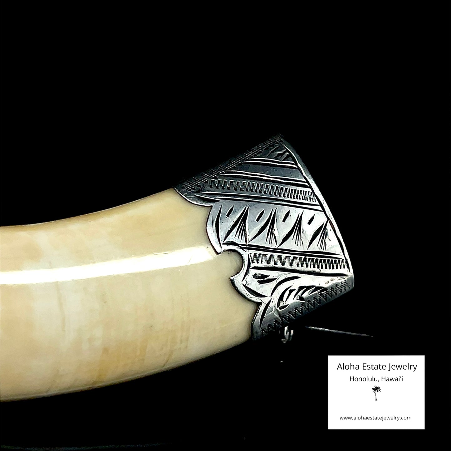 Antique Victorian Hawaiian Boar Tusk Brooch Sterling Silver "Dina"