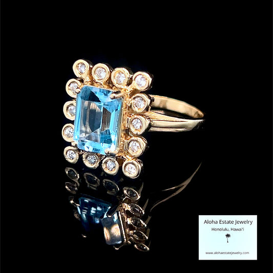 Vintage 4-Carats Aquamarine & Diamonds Custom Ring