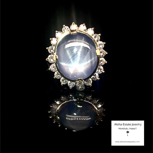 Exceptional 26-Carats Star Sapphire & 2-Carats Diamonds Ring
