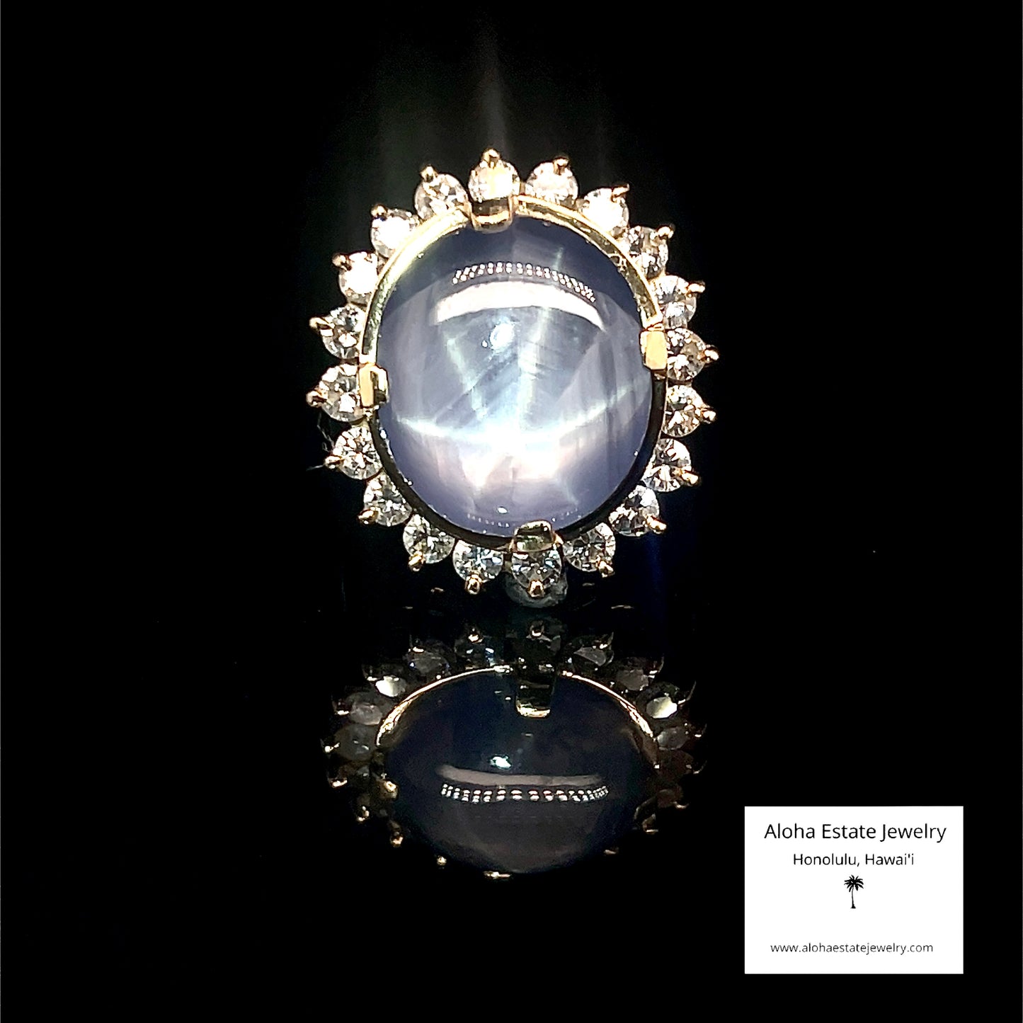 Exceptional 26-Carats Star Sapphire & 2-Carats Diamonds Ring