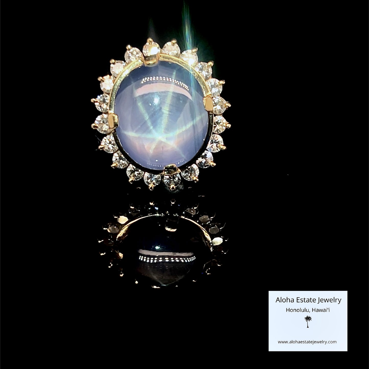 Exceptional 26-Carats Star Sapphire & 2-Carats Diamonds Ring