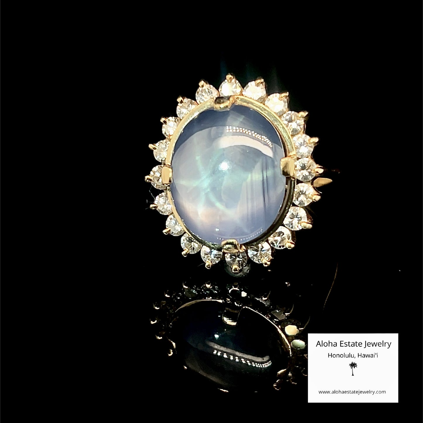 Exceptional 26-Carats Star Sapphire & 2-Carats Diamonds Ring