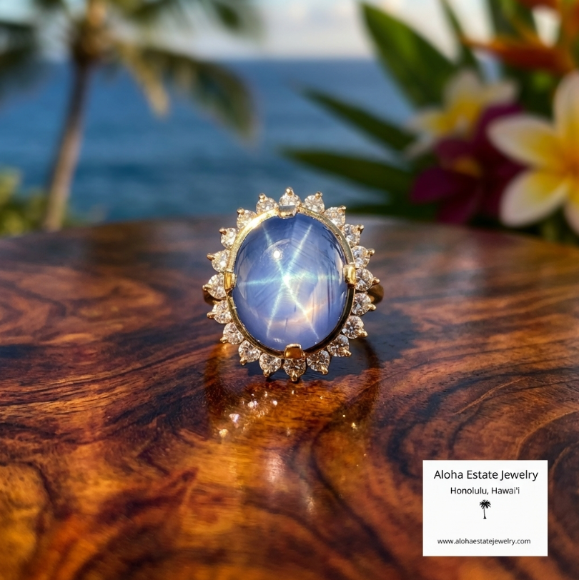 Exceptional 26-Carats Star Sapphire & 2-Carats Diamonds Ring