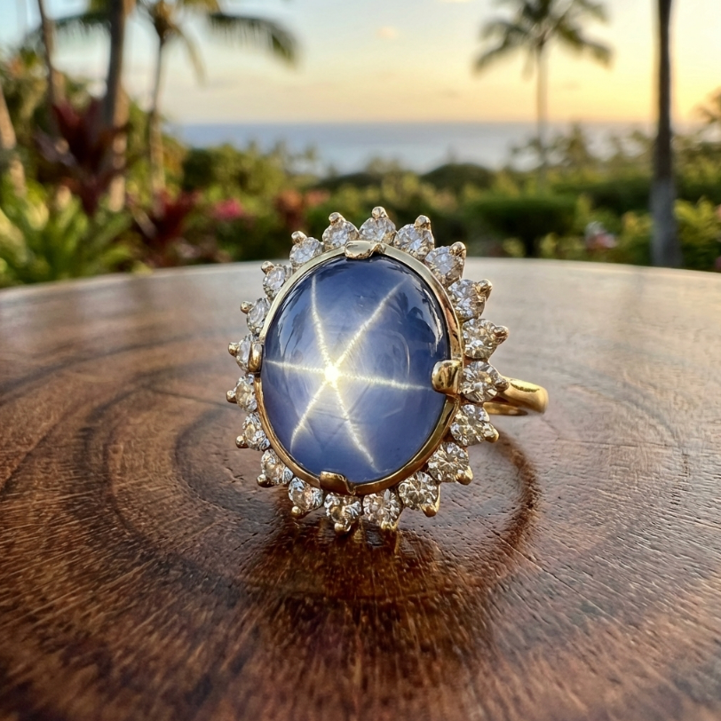 Exceptional 26-Carats Star Sapphire & 2-Carats Diamonds Ring