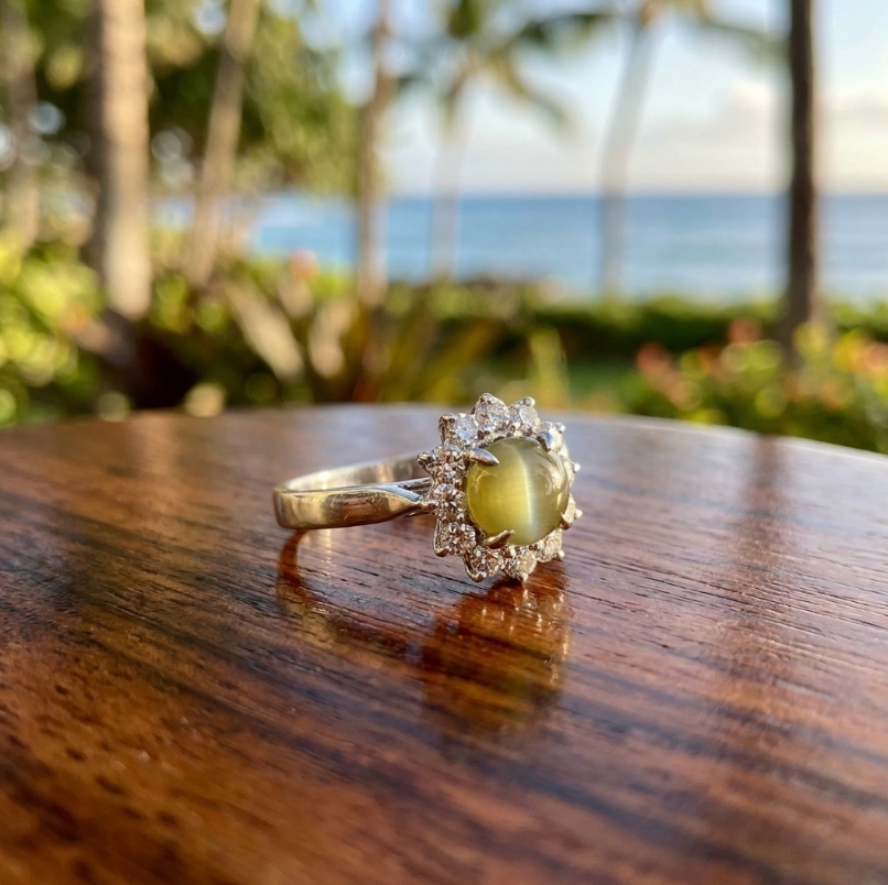 Vintage Chrysoberyl Cat's Eye and Diamonds Ring