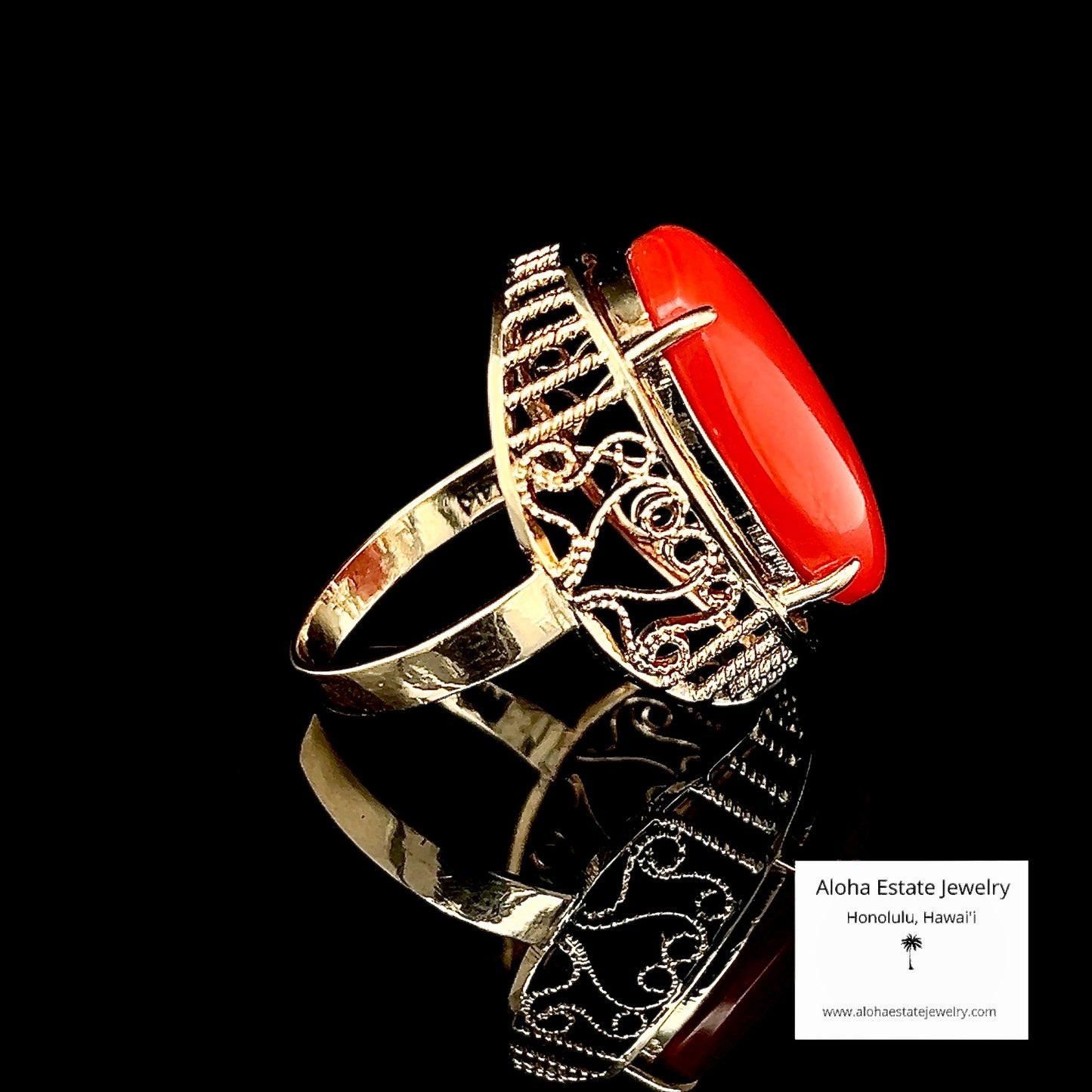Vintage Moro Red Cabochon Ring in Custom 14k Setting