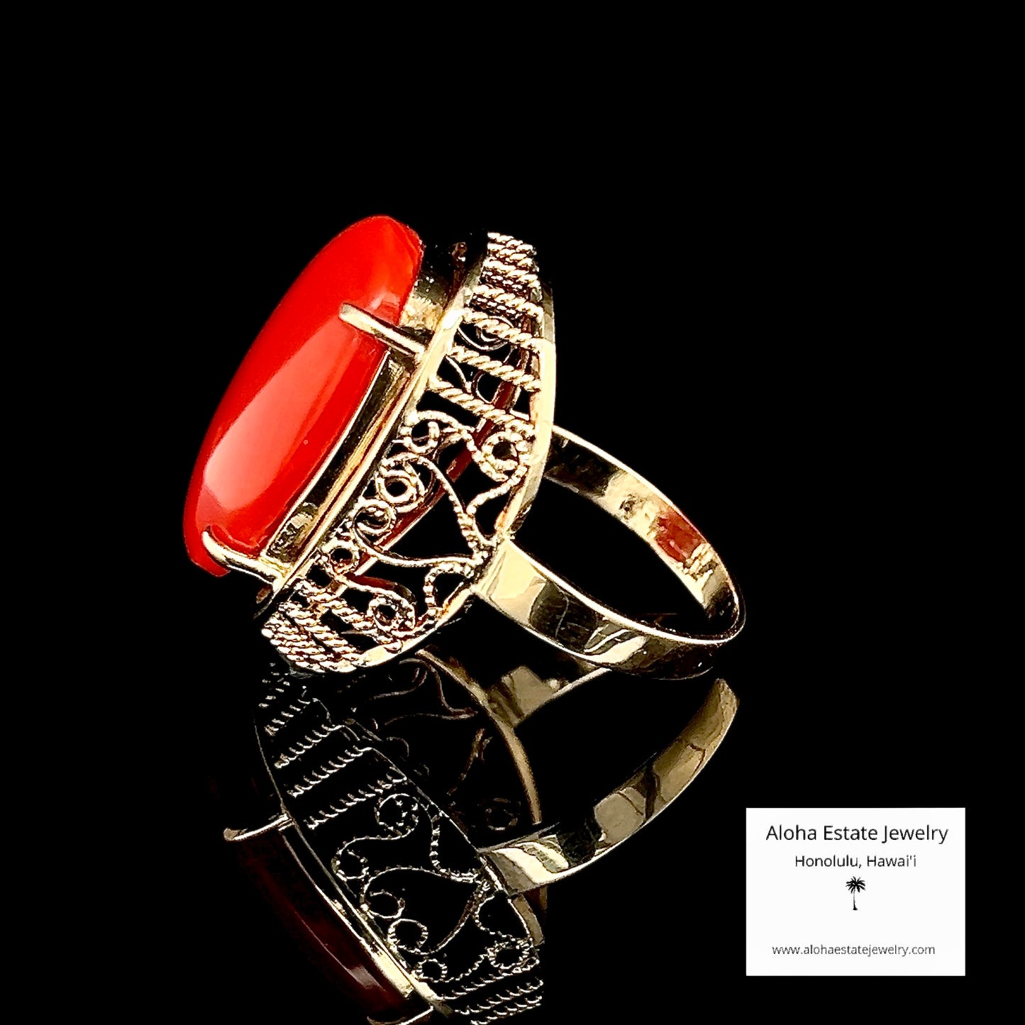 Vintage Moro Red Cabochon Ring in Custom 14k Setting