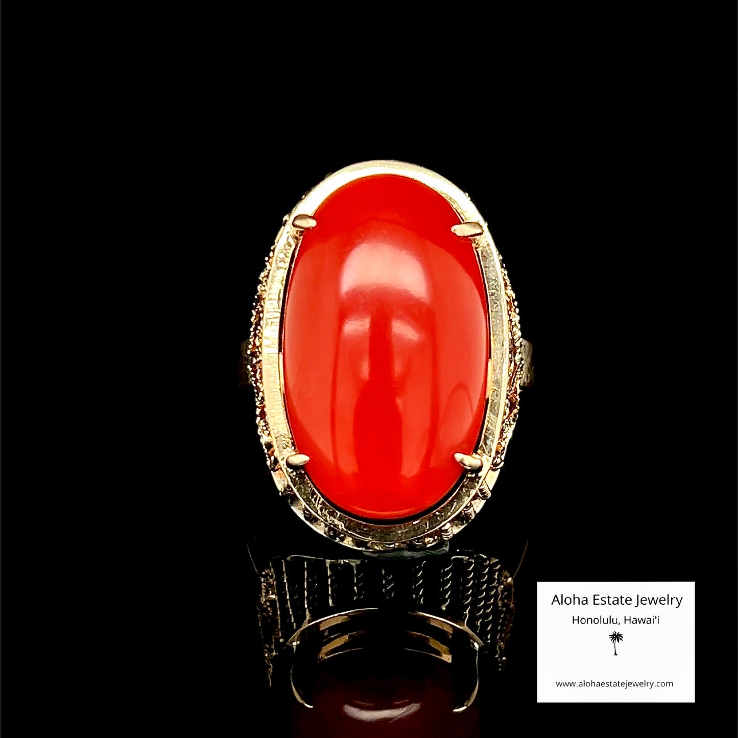 Vintage Moro Red Cabochon Ring in Custom 14k Setting