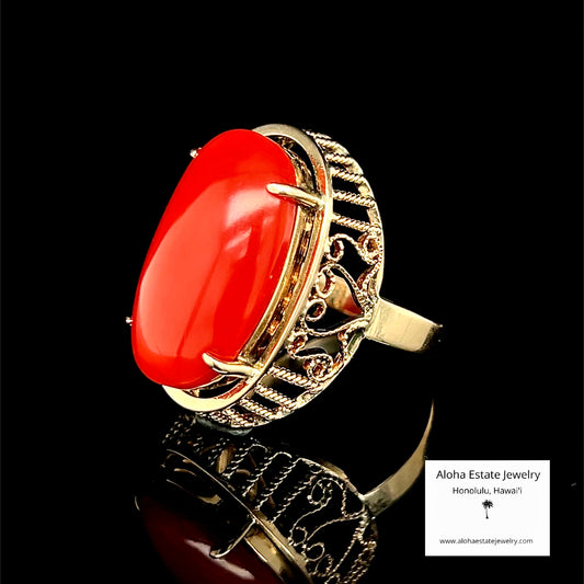 Vintage Moro Red Cabochon Ring in Custom 14k Setting