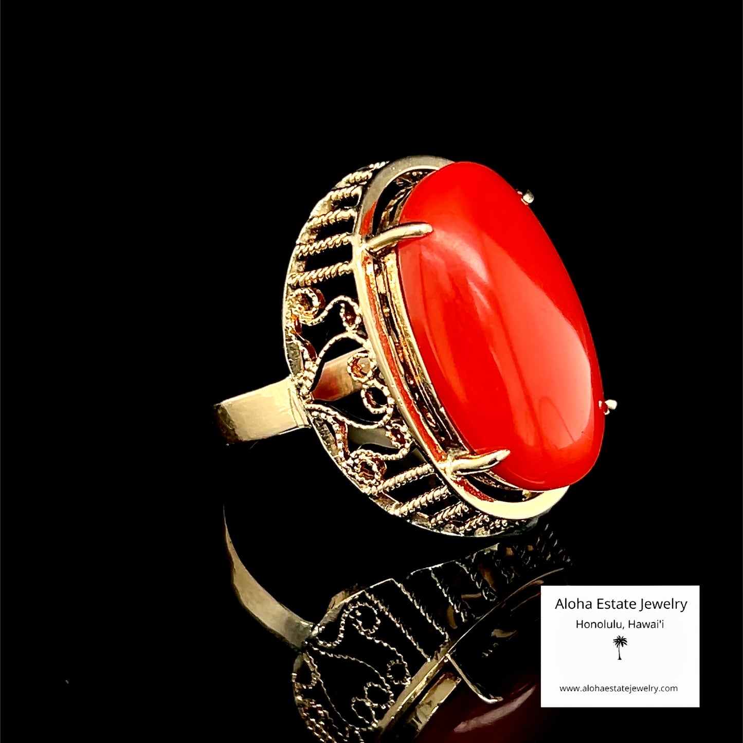 Vintage Moro Red Cabochon Ring in Custom 14k Setting