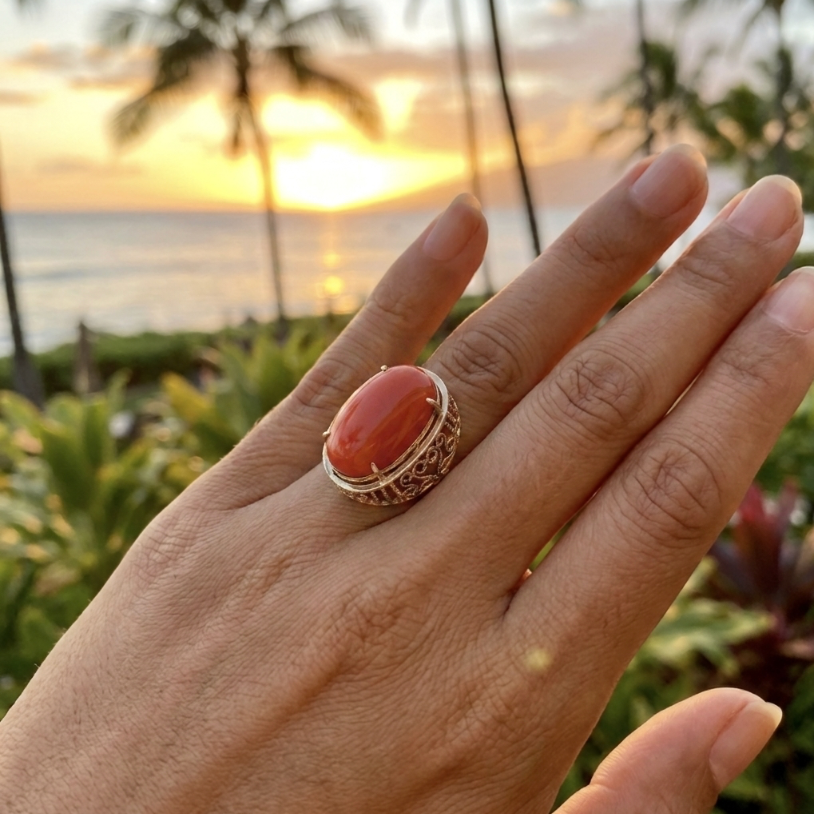 Vintage Moro Red Cabochon Ring in Custom 14k Setting