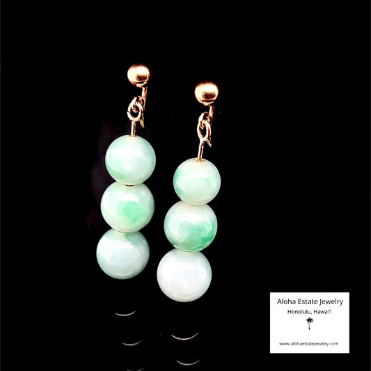 Vintage 14k Beaded Jadeite Dangle Earrings