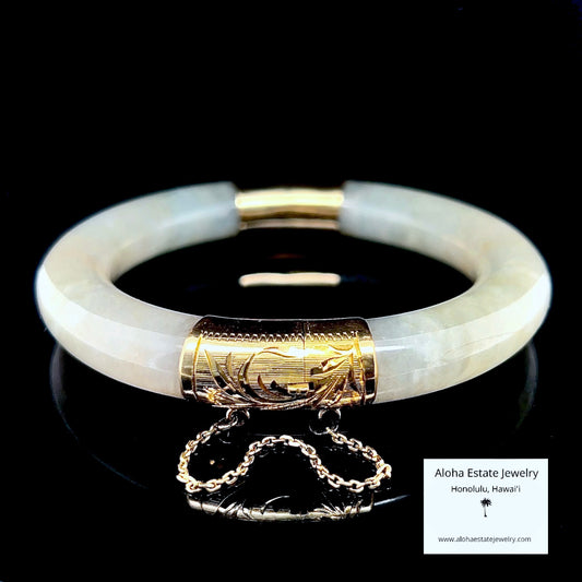 Vintage 14k Gold Hinged Jadeite Bangle