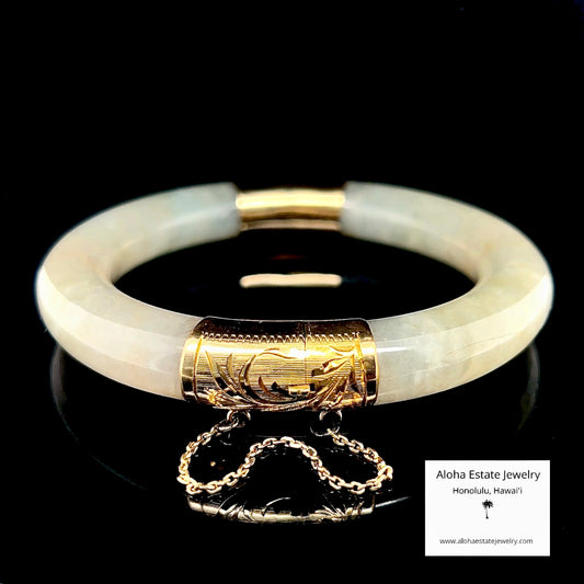 Vintage 14k Gold Hinged Jadeite Bangle