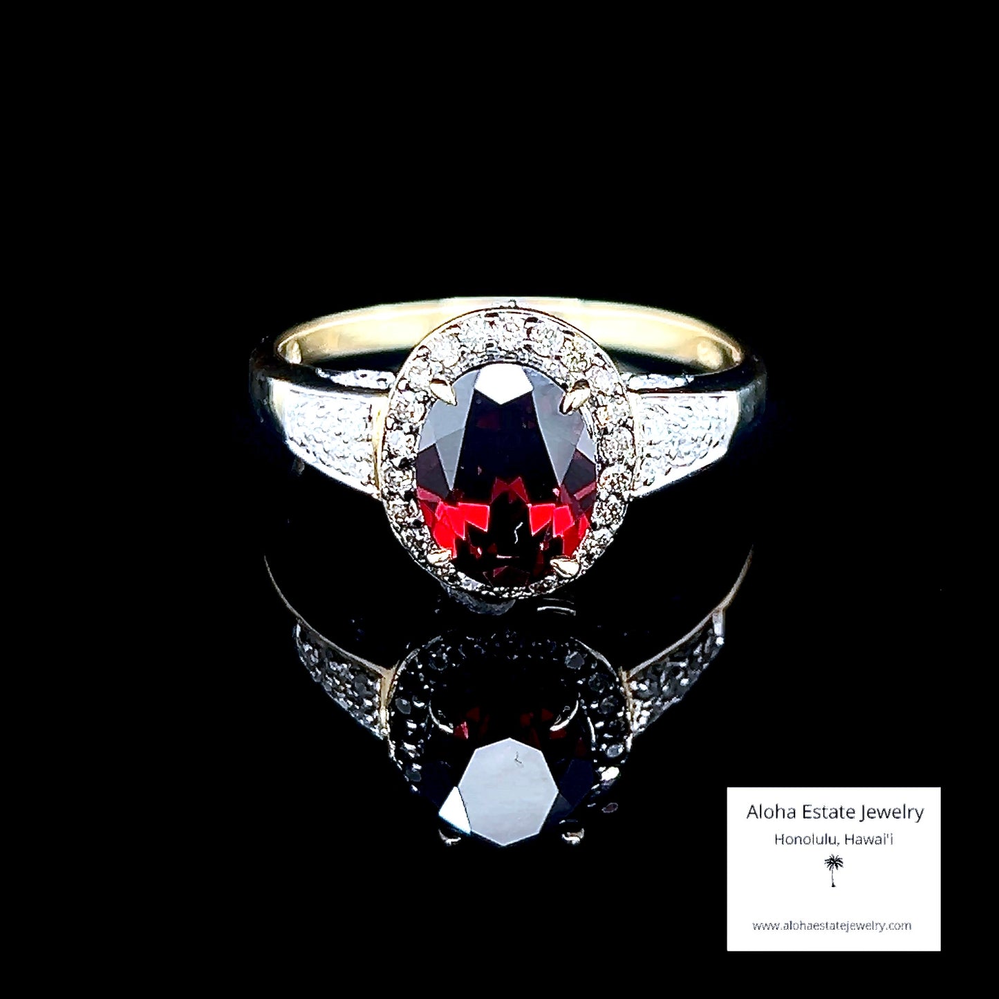 Vintage 14K Pyrope Garnet and Diamond Halo Ring