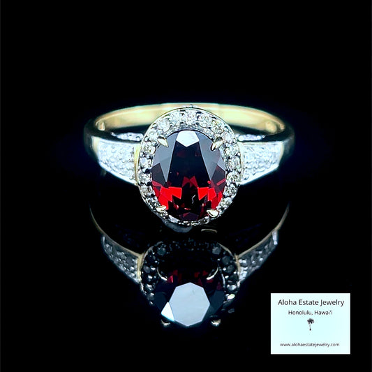 Vintage 14K Pyrope Garnet and Diamond Halo Ring