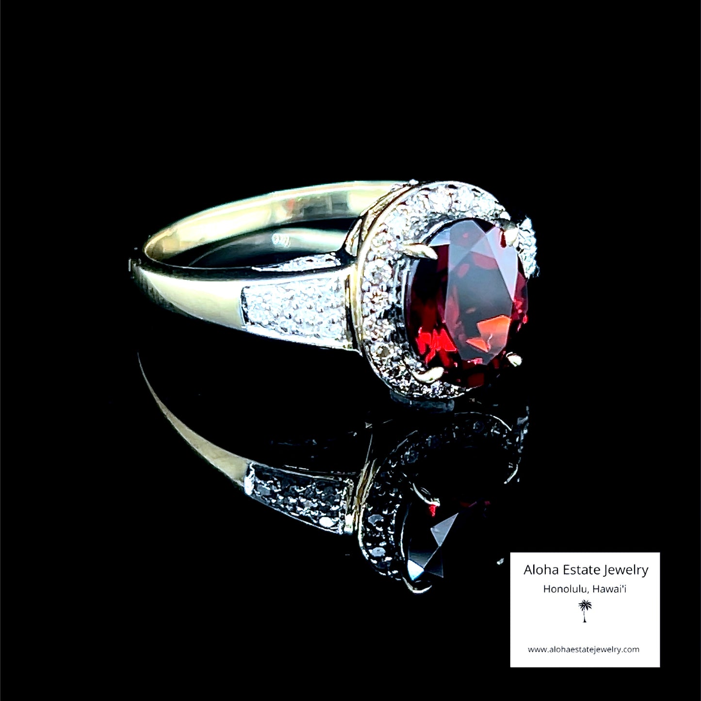 Vintage 14K Pyrope Garnet and Diamond Halo Ring