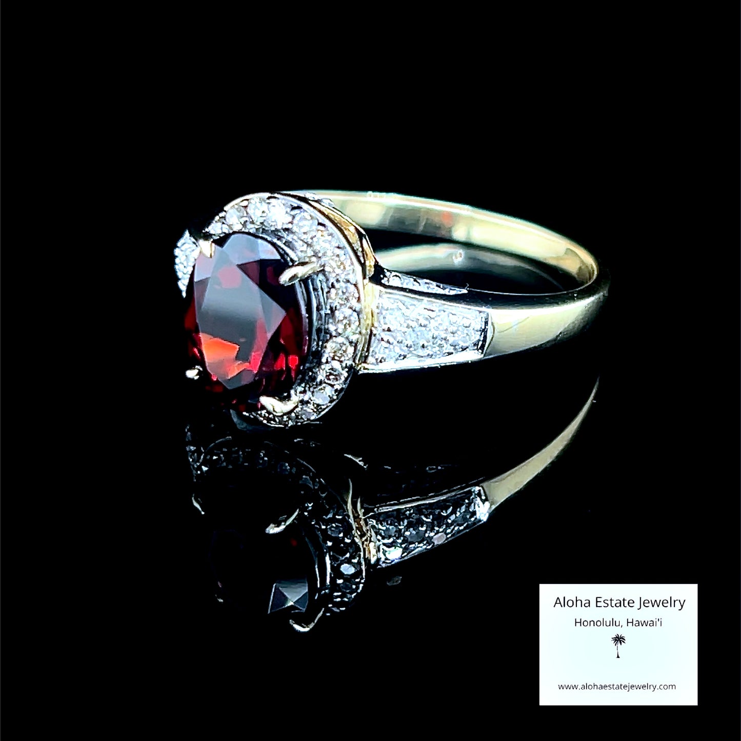 Vintage 14K Pyrope Garnet and Diamond Halo Ring