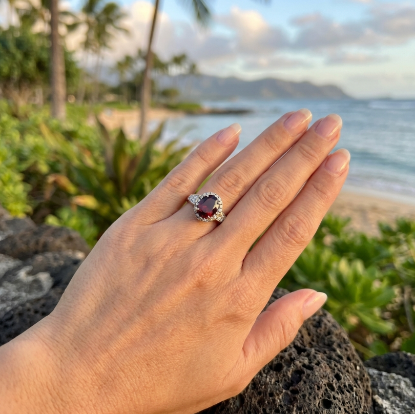Vintage 14K Pyrope Garnet and Diamond Halo Ring